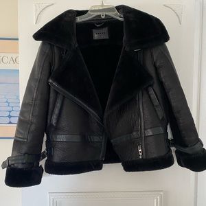 Blank NYC Black Faux Shearling Moto Jacket, Small
